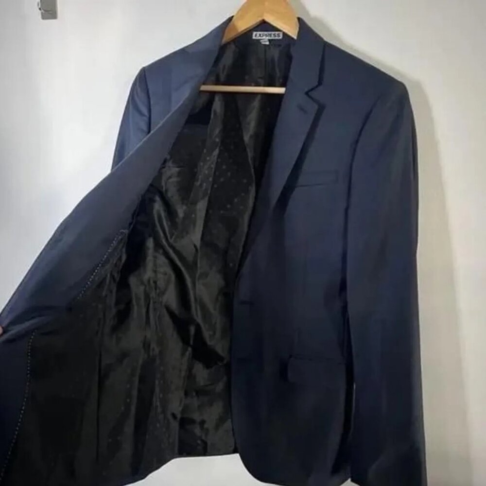 Express Navy Blue Photographer Fitted Suit Jacket Regular